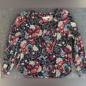 Loft petite long sleeve blouse with V tie neck